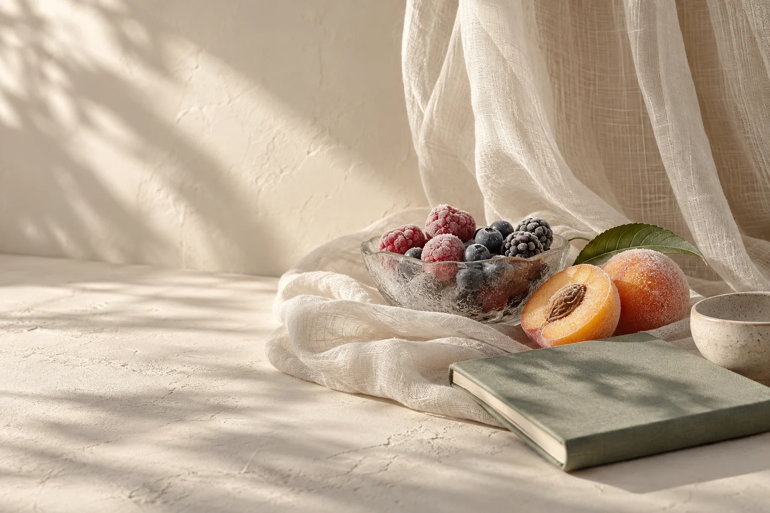 Composición de frutas, hojas y texturas naturales